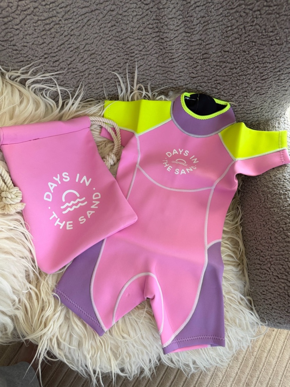 NWT Days in the Sand Kids' Pink, Purple & Neon Yellow Shorty Wetsuit